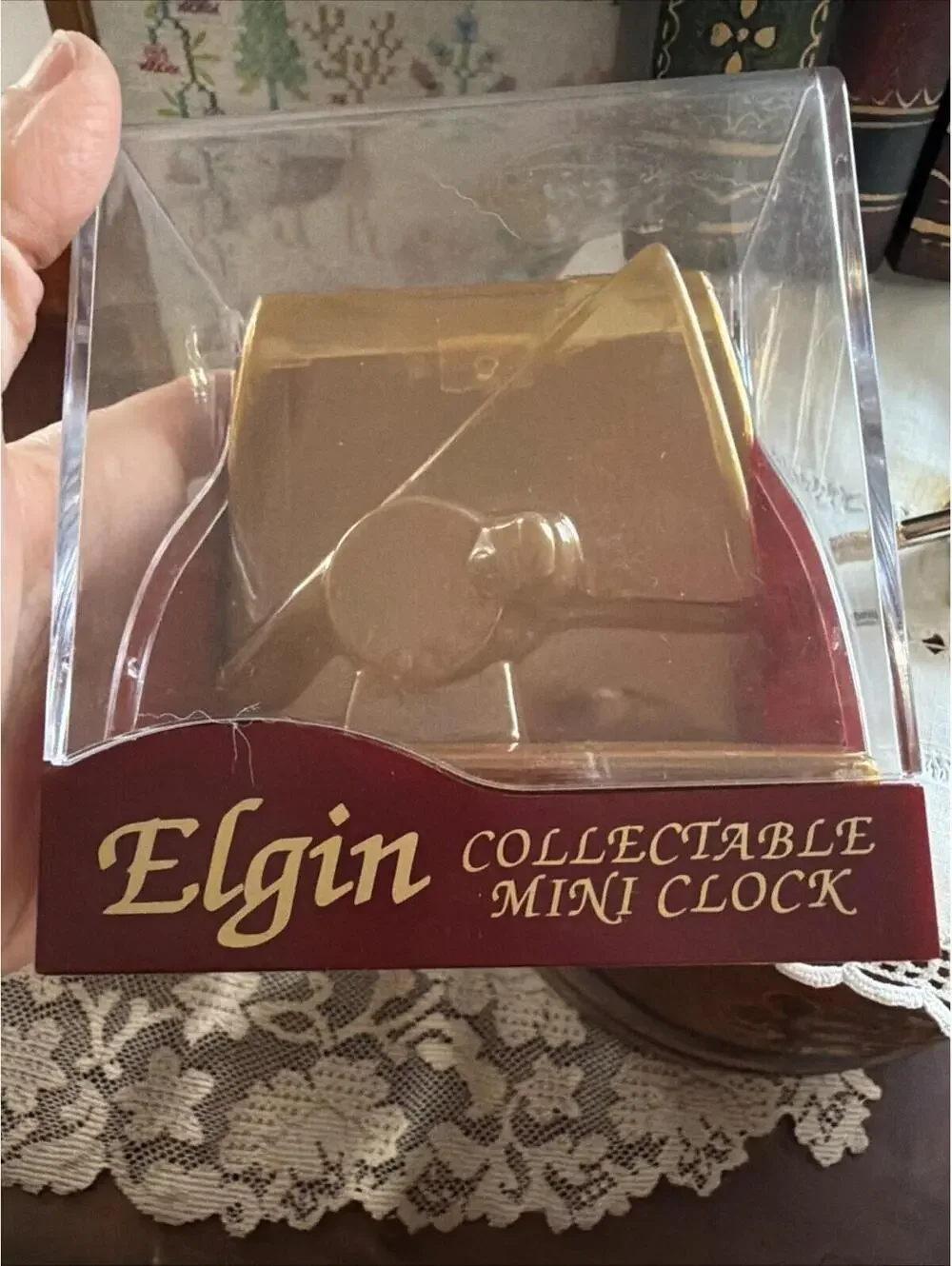 VTG Elgin Mini Desk Clock Fishing Rod New Outdoors Fisherman Rustic Cabin Works